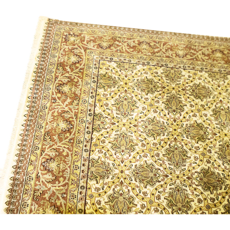 Tapis beige et rouille de haute qualité noué à la main