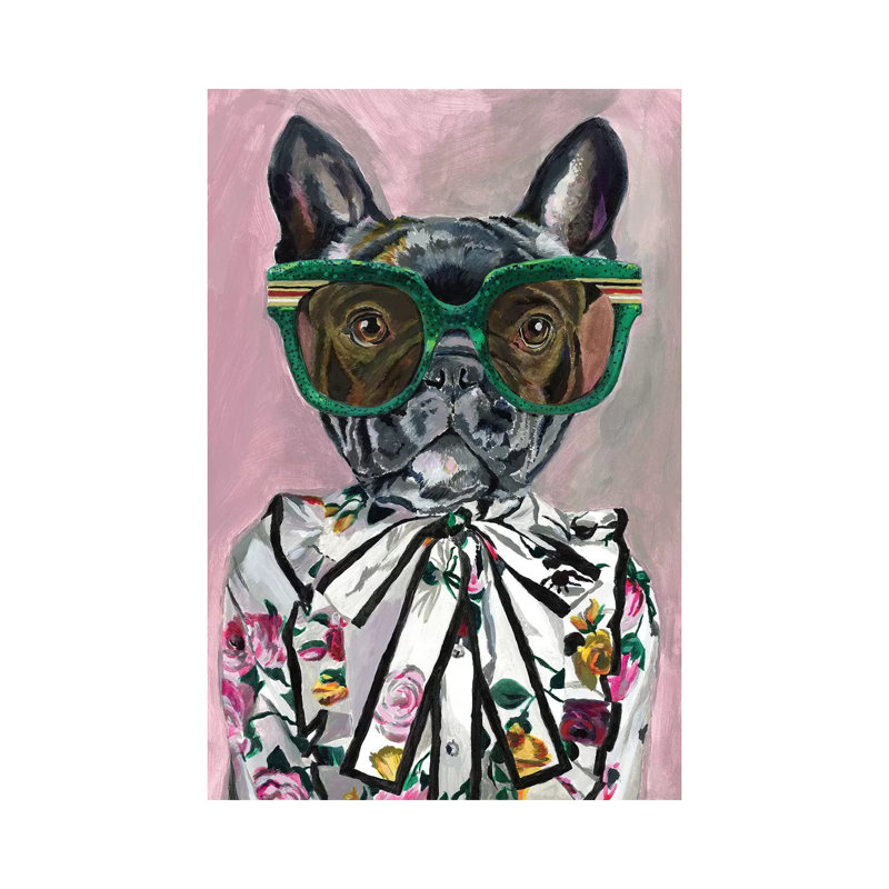 «Frenchie» par Heather Perry - impression d'art graphique, Toile tendue, H 12 po x l 8 po x P 0,75 po