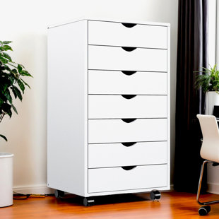 Commode de rangement verticale à 7 tiroirs avec plateau en bois et tiroirs en tissu