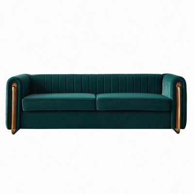 Contemporary Velvet Sofa Couch 84.25"W For Living Room