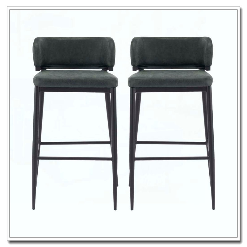 Tabouret de bar en cuir et structure en métal, Vert foncé