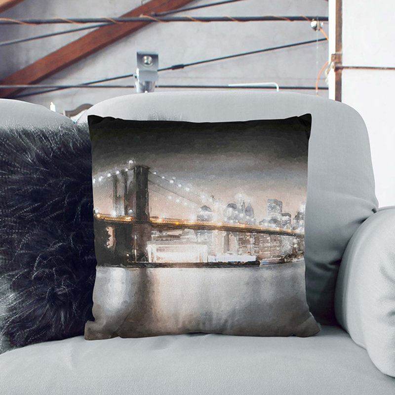 Brooklyn Bridge New York City Abstract Art Square Throw Cushion, 40cm H x 40cm W x 15cm D