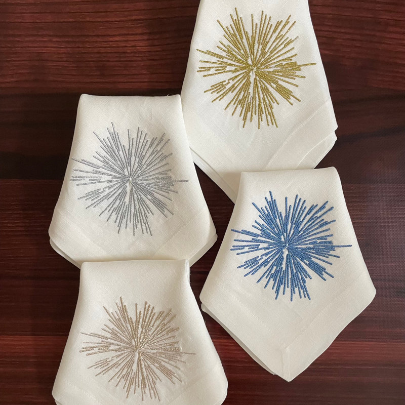Starburst Embroidered Napkin, Silver