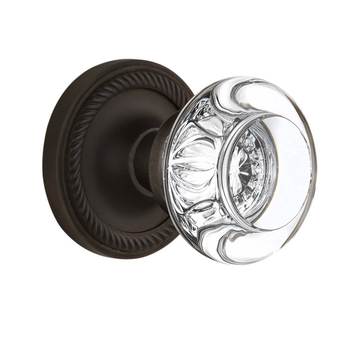 Rope Rosette with Round Clear Crystal Door Knob, Oil-Rubbed Bronze