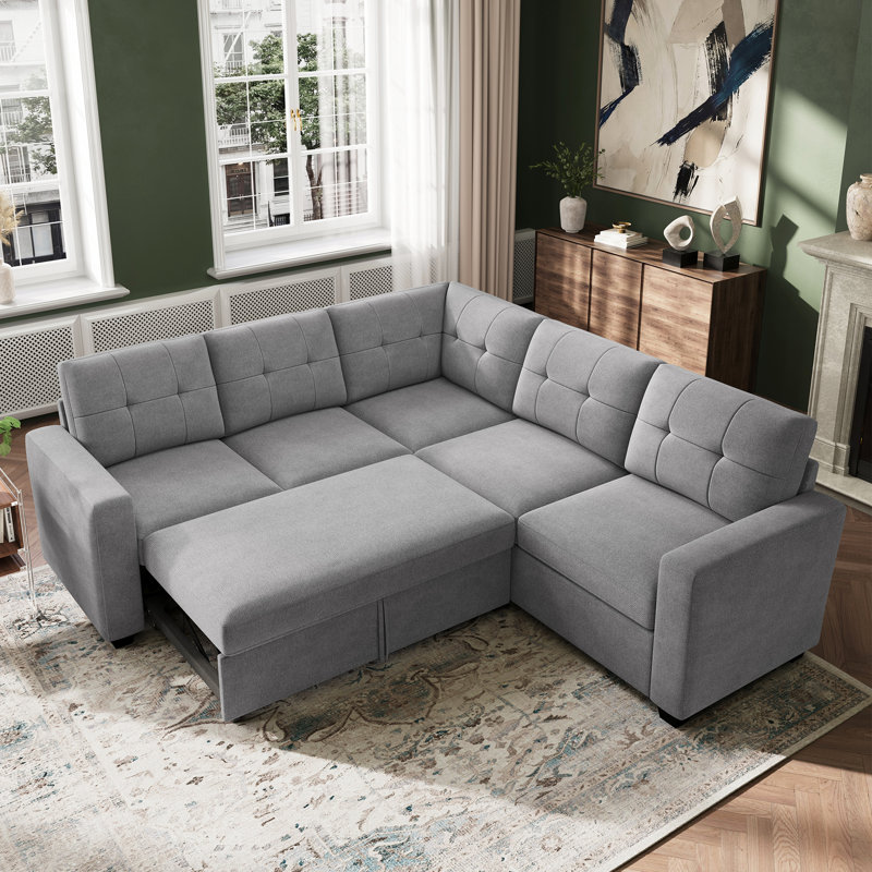 Canapé-lit modulaire en velours côtelé Abramson, Polyester gris clair