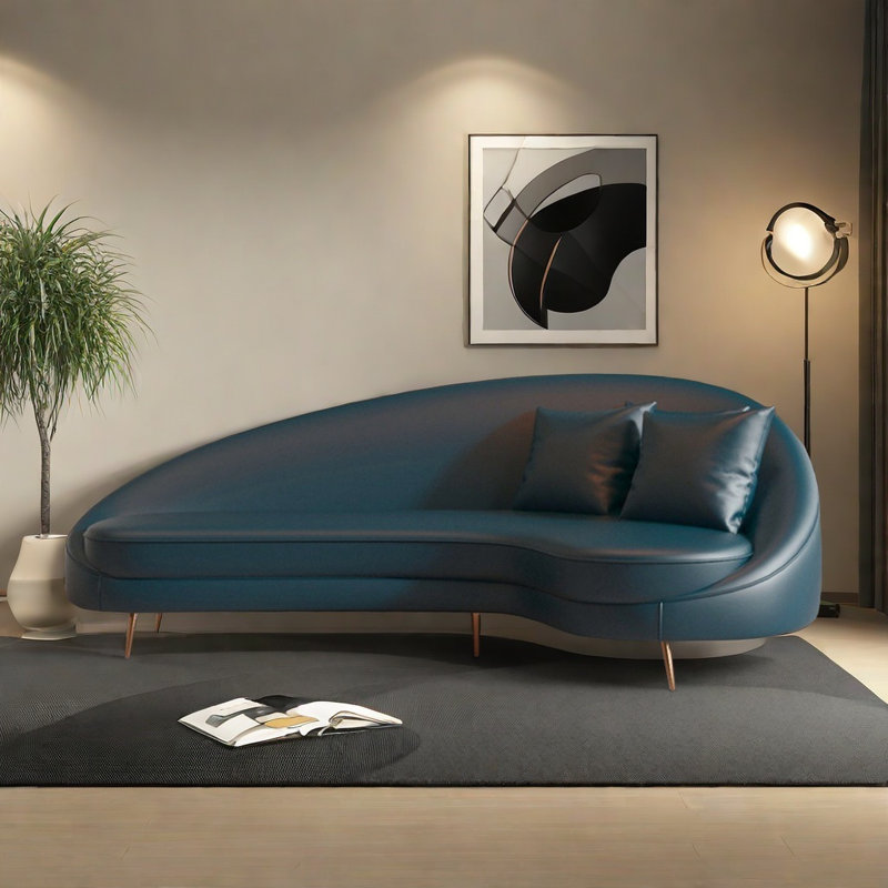 Modern Simple Curved Sofa, 33.46" H x 78.74" W x 47.24" D, Blue