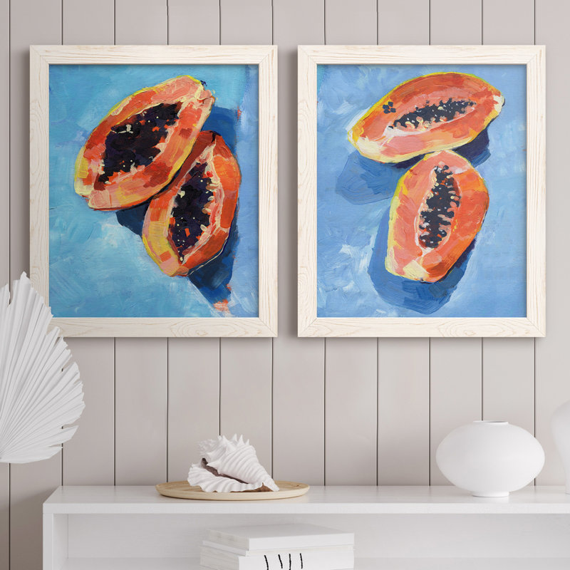 «Bold Papaya I», ensemble de 2 peintures sur toile encadrées, H 24 po x l 36 po x P 1,5 po, Toile blanche encadrée