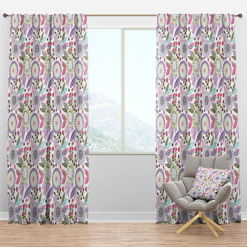 Motif floral coloré - Rideau nature - Velours obscurcissant - 1 panneau, l 52 po x L 63 po