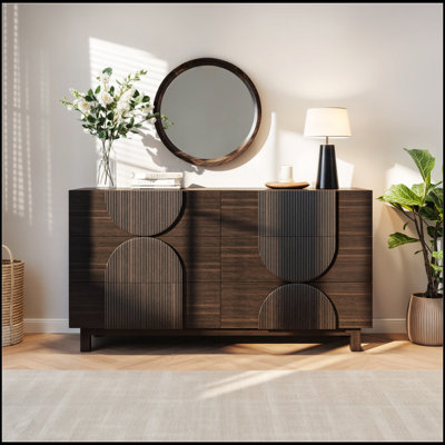 6 Drawer Dresser For Bedroom, Modern Fluted Wood Design With Solid Wood Legs, 60 Inch Wide Storage Cabinet & Accent Console