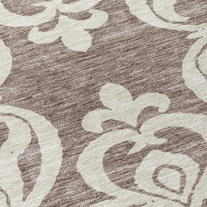 Taupe and White Synthetic Flat Woven Rectangular Rug