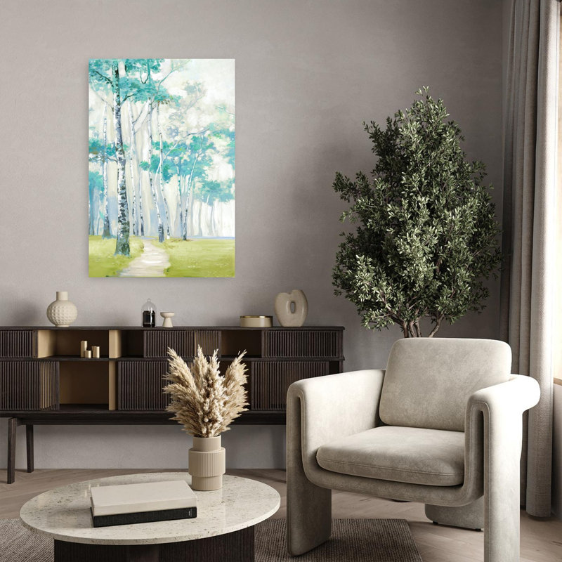 «Pathway Through Birch Forest I Abstract Contemporary Landscape Nature», art mural, H 36 po x l 24 po
