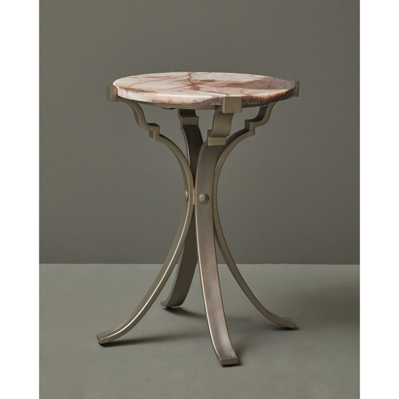 Round Onyx Stone and Gold Metal Accent Table