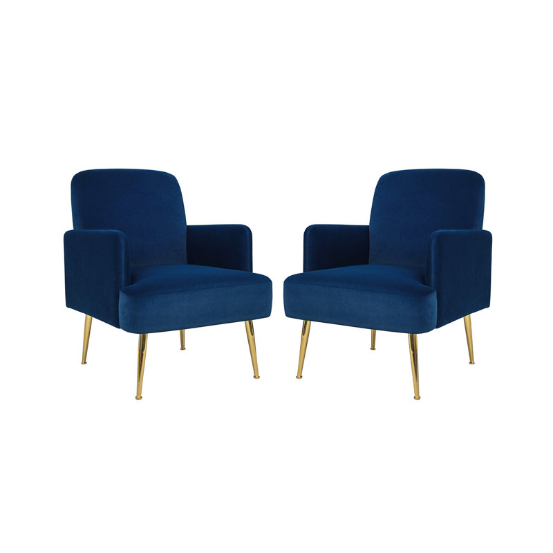 Daniela Armchair with Metal Legs, Navy Polyester