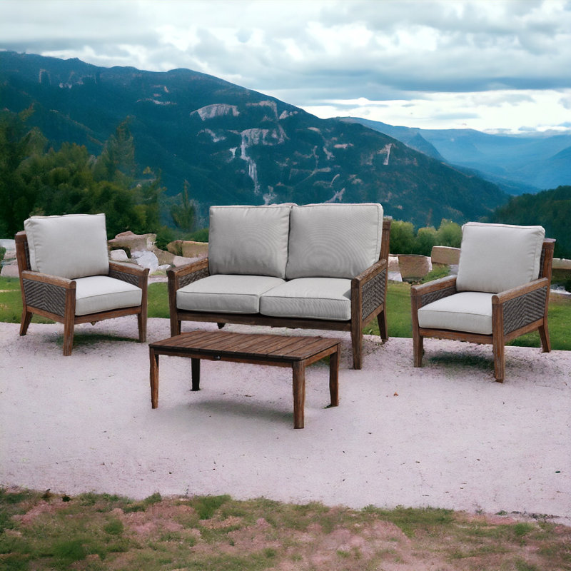 Ensemble de conversation 4 pièces avec causeuse, table basse et 2 fauteuils club Courtyard