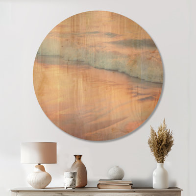 «Blush Ocean Glow I», art mural rond en bois nautique