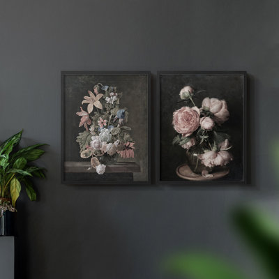 Vintage  Floral IV  -Framed Giclee Print - Set of 2