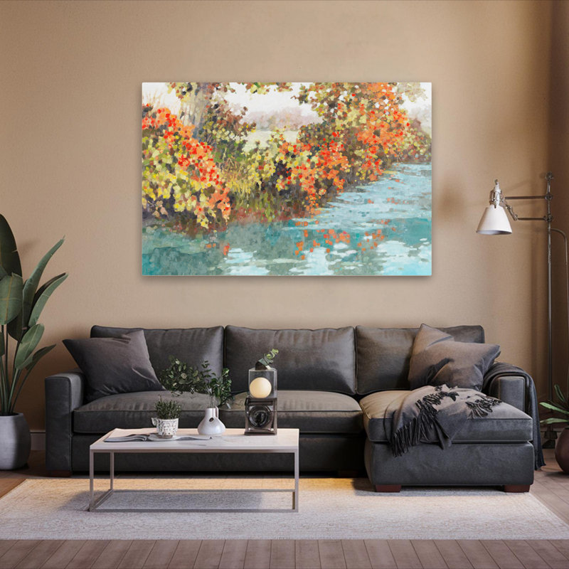 Paysage, nature, plantes, fleurs, abstrait, ruisseau, art mural III, H 40 po x l 60 po