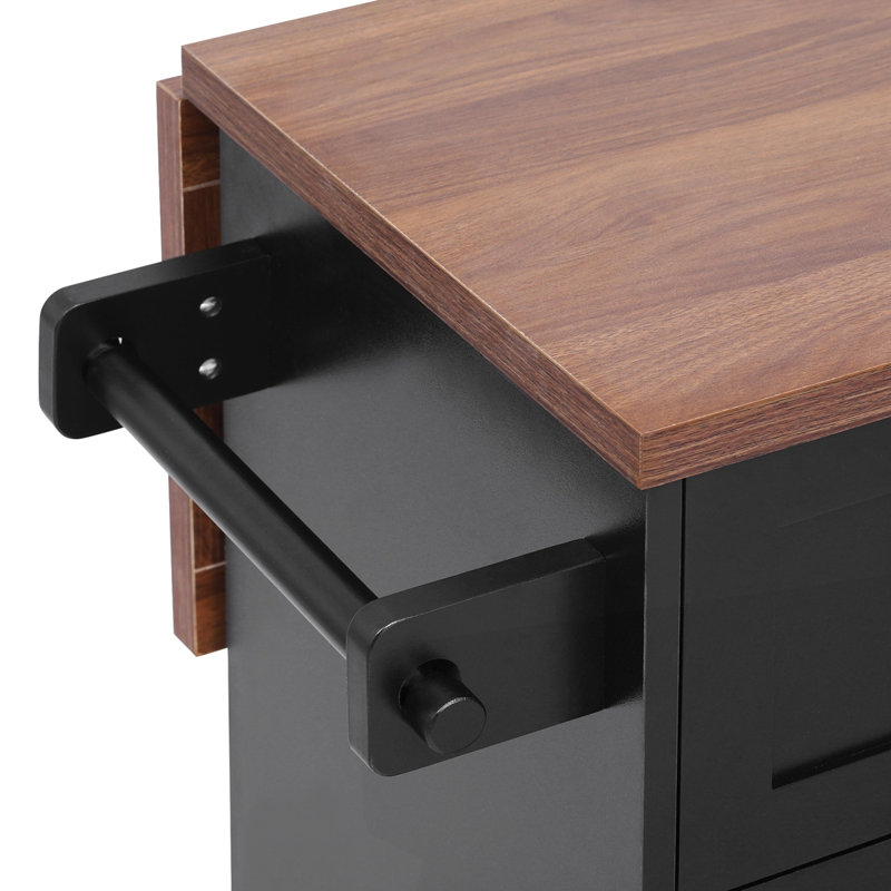 47.2" Farmhouse Kitchen Island with Drop Leaf, Black