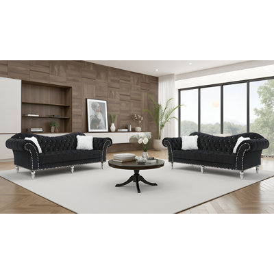 Zurich Black Velvet Loveseat Set Of 2