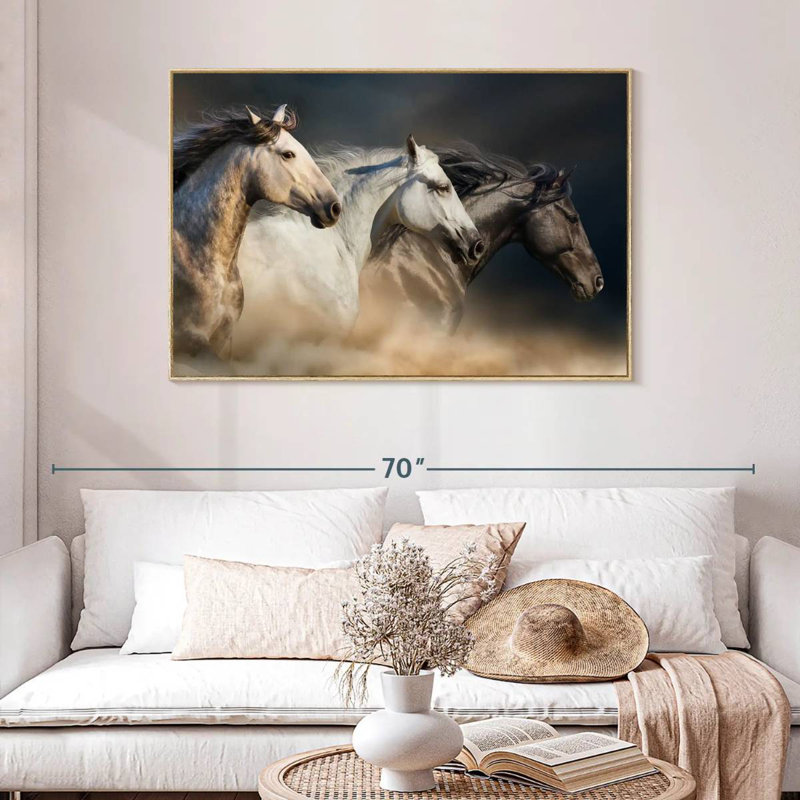 Chevaux magnifiques, Cadre flottant en bois naturel, 46 po x 31 po