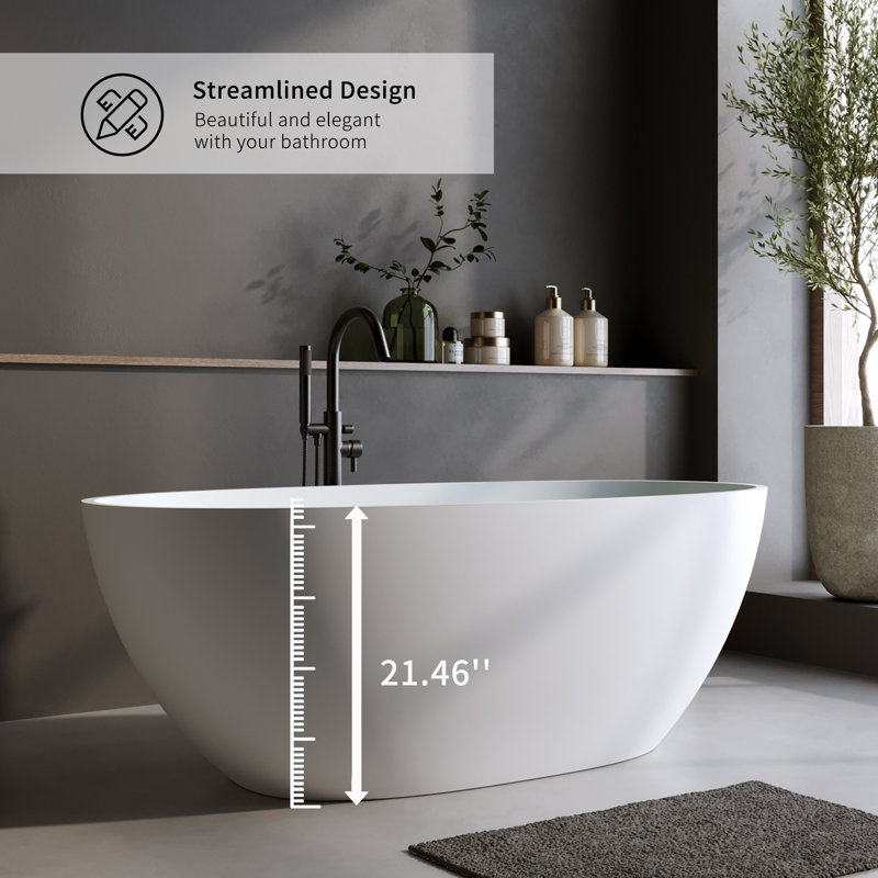 Baignoire de trempage autoportante de 71 pouces à surface solide blanc mat avec trop-plein et bonde escamotable