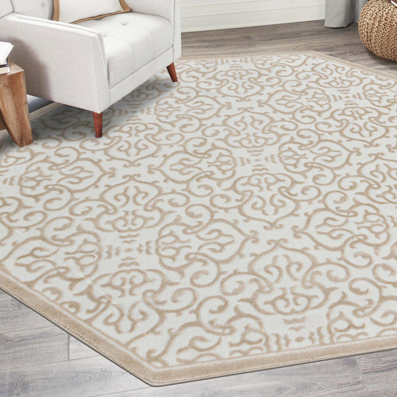 Tapis blanc / beige Anah, Octogone 7 pi 10 po x 7 pi 10 po