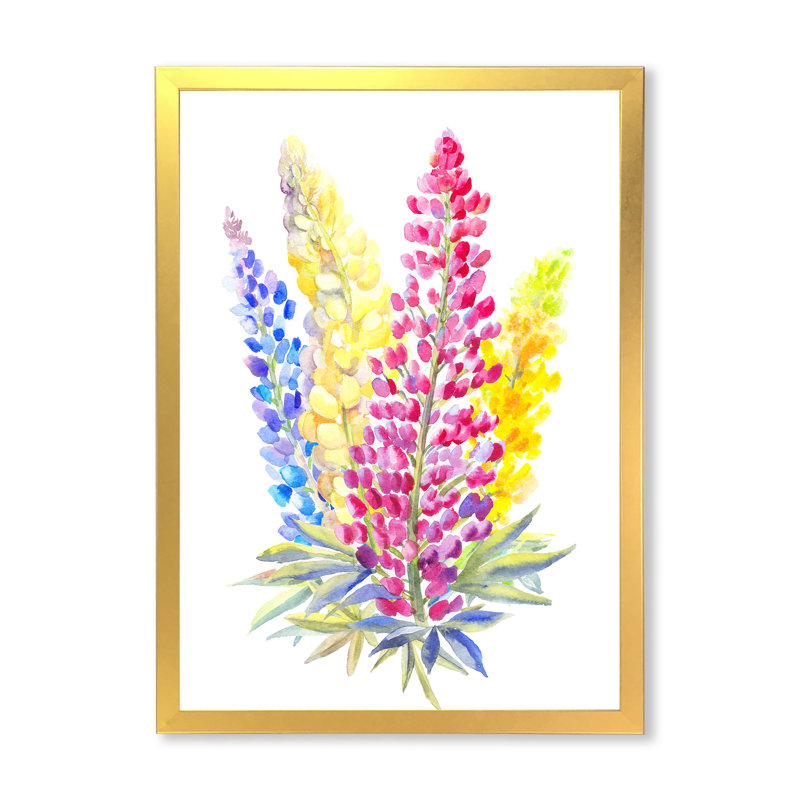 Élégant bouquet de lupin - décoration murale traditionnelle sur toile, H 12 po x l 8 po x P 1 po, Encadrement doré