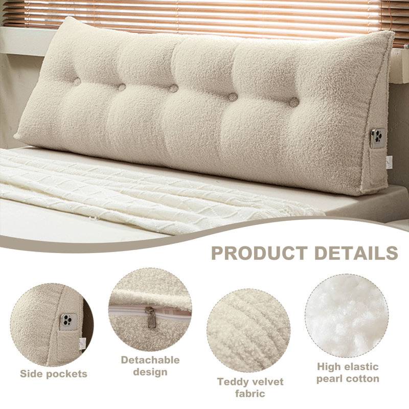 Triangular Backrest Support Headboard Wedge Pillow, 19.7" H x 39" W, Cream