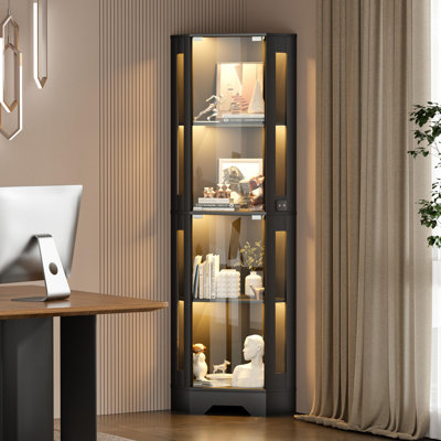 Modern Glass Display Cabinet, 65-Inch Corner Curio Showcase