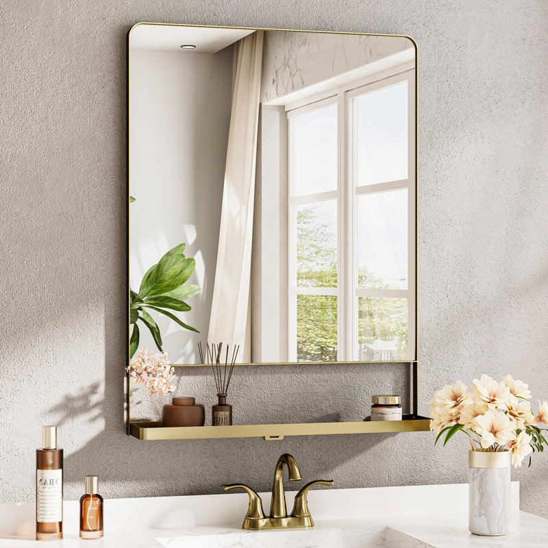 Miroir de salle de bain mural Tillymae, 32 po x 24 po, Doré