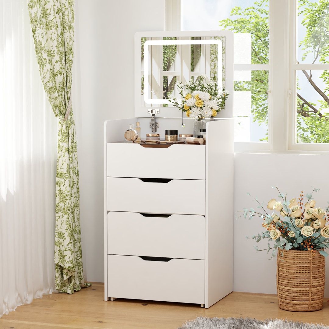 3 In 1 Vanity Desk With Flip Top Mirror And Comfortable Bench Ebern Designs