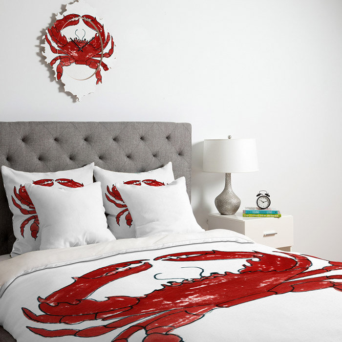 Red Crab Polyester Duvet Cover, Twin