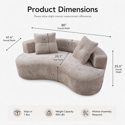 Canapé moderne incurvé sans ossature apparente, 203 cm, confortable et moelleux, idéal pour le salon. Canapé luxueux en peluche bouclée, de couleur chameau, parfait pour les appartements et les espaces de réception.