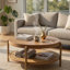 Table basse Fij avec tablette en rotin, métal laiton, bois brun 41 po-129099795