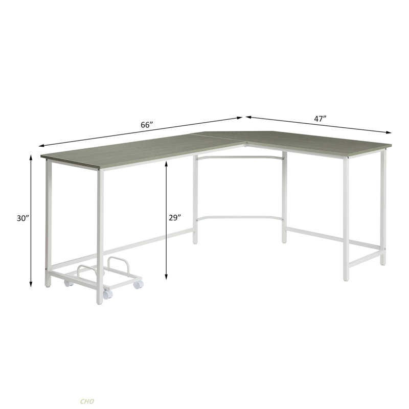 L-Shape Computer Desk, Grey/White, 29.95" H x 65.95" W x 47.02" D