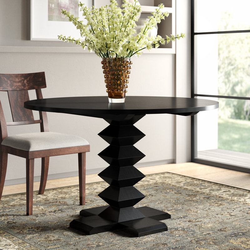 Zig-Zag Round Mahogany Wood Dining Table, Hand Rubbed Black, 48" L x 48" W