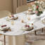 Table de salle à manger ovale moderne 71 "pour 6 personnes Jamani, plateau en pierre frittée blanc brillant, pieds en bois massif-712073456-712073457-730777921