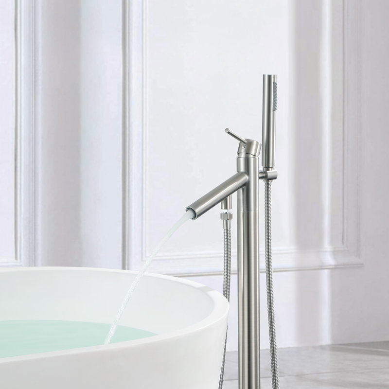 1 Handle Floor Freestanding Tub Filler with Diverter, Brushed Nickel