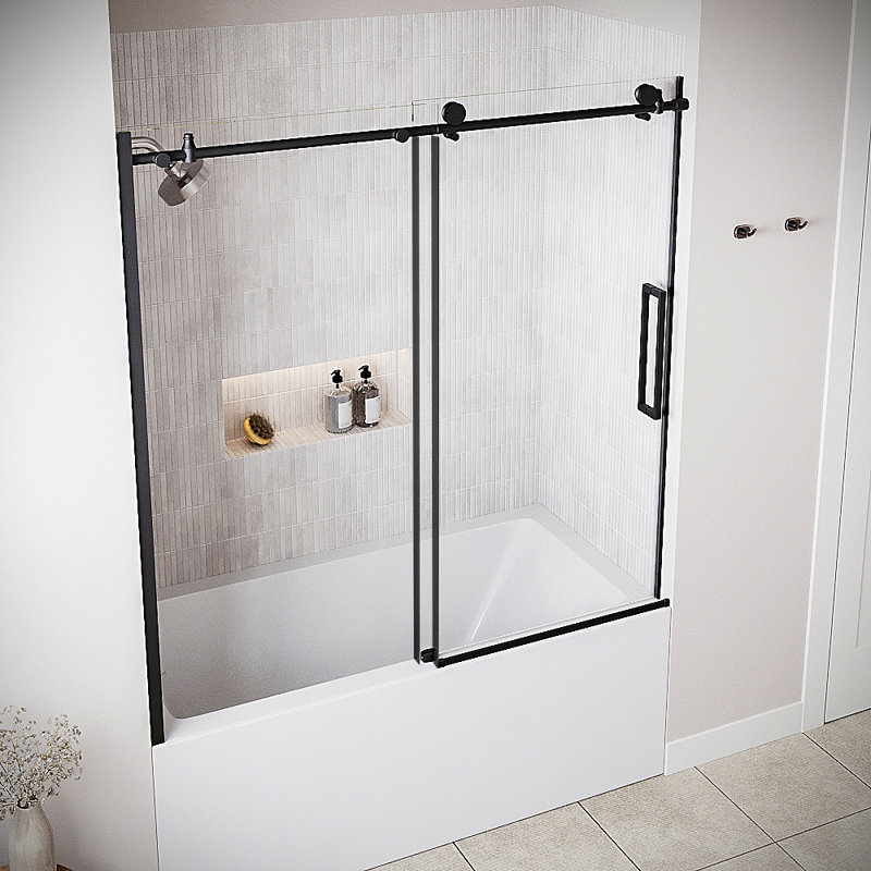 Porte de baignoire coulissante semi-sans cadre 60 po x 60 po avec quincaillerie en chrome poli 5/16 po traité CrystalTech Sebino