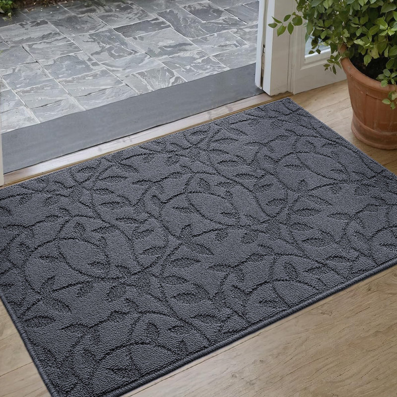 Tapis d'entrée antidérapant Floral, L 32 po x L 48 po, Gris foncé