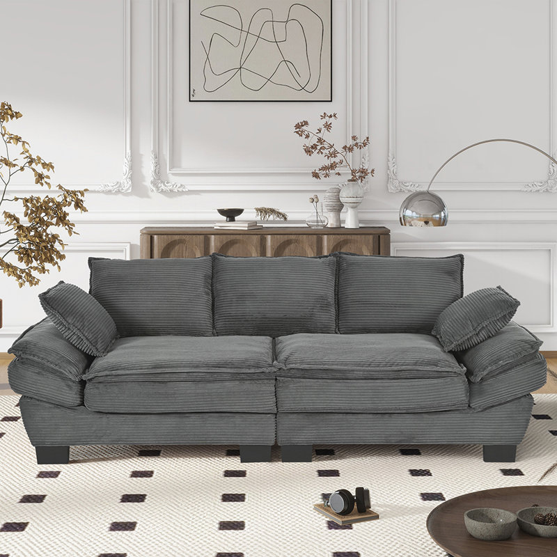 Canapé 85,4 po, Velours côtelé gris