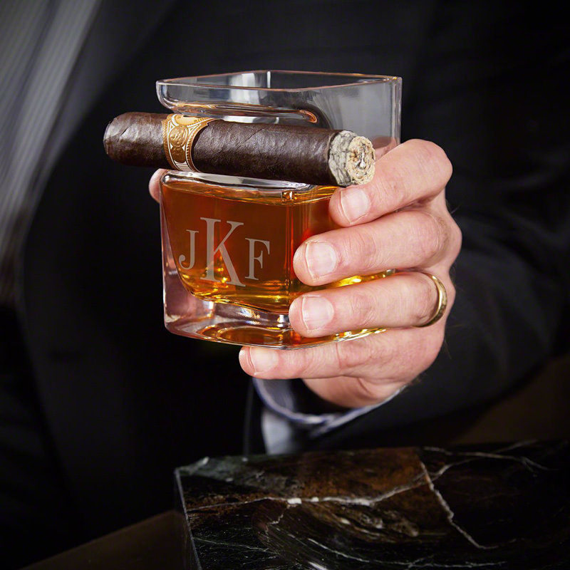 Verre à whisky avec porte-cigare, personnalisé, Oui
