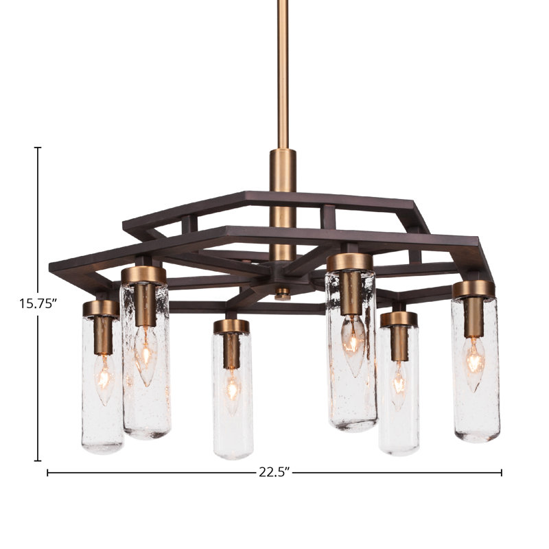 Salinda 6 Light Downlight Chandelier, Clear Bubble, Espresso/Brass