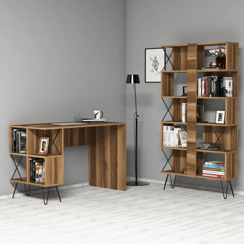 Jarrettsville 2 Piece Writing Desk Office Set, Walnut