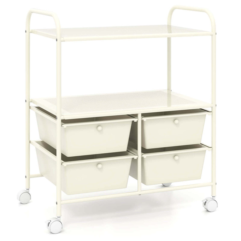 Rolling Storage Cart With 4 Drawers & 2 Shelves Multipurpose Plastic Trolley On Wheels, Beige