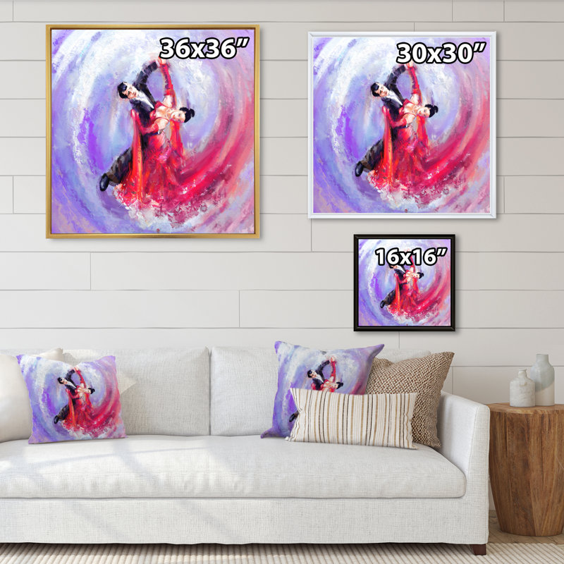 Danseurs de tango rouges et vierges - Décoration murale sur toile glam, H 30 po x l 30 po x P 1 po, Cadre flottant blanc
