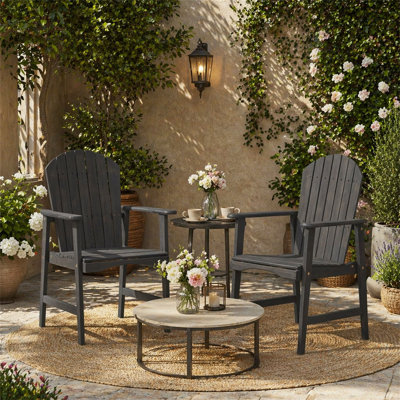 Ensemble de 2 chaises de salle à manger d'extérieur résistantes aux intempéries en bois d'acacia Adirondack