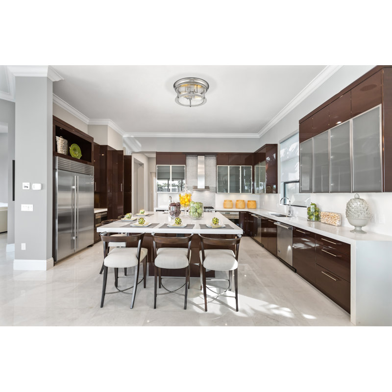 Canale Glass Flush Mount, Brushed Nickel, 5.5"H x 11"W x 11"D