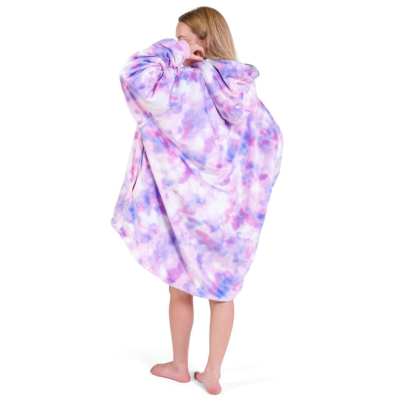 Couverture en sherpa à capuche portable, Adulte, Teinture par nœuds - rose