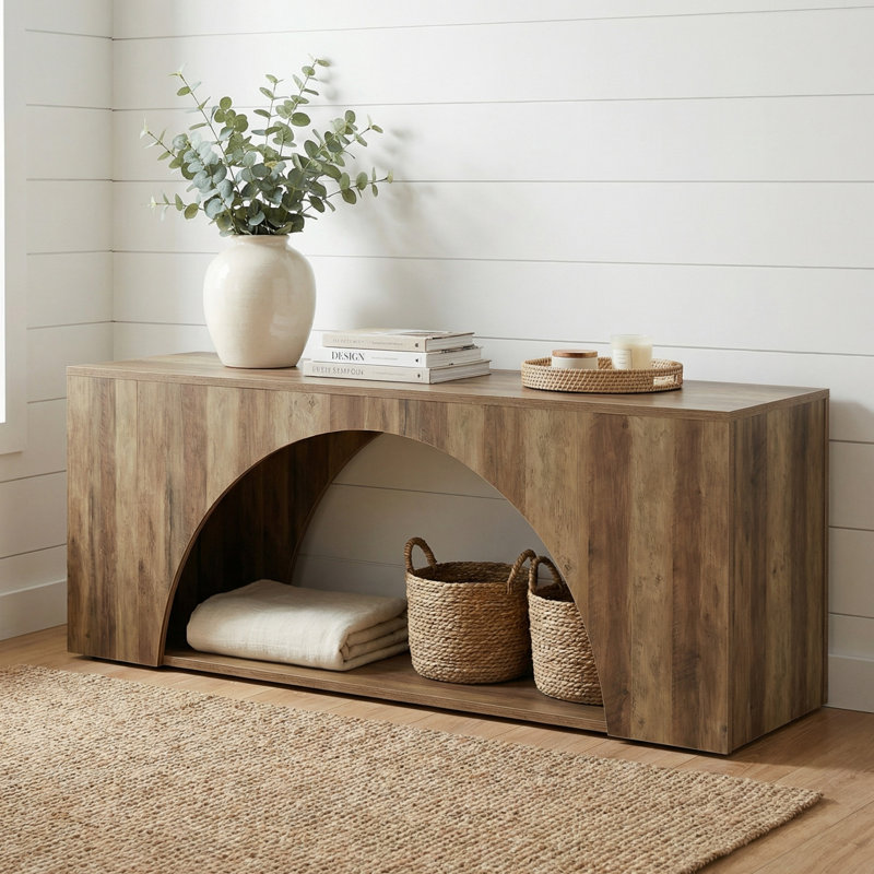 Wooden Console Table With Storage Shelves, 62.99" Modern Entryway Table Sofa Table With Arched Design